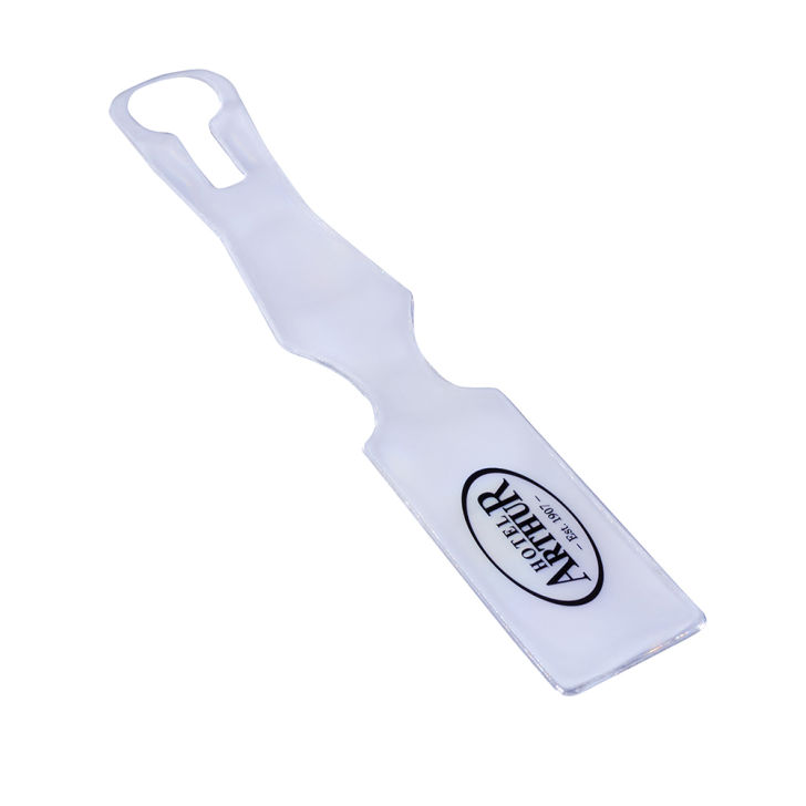 White reflective luggage tag with logo
